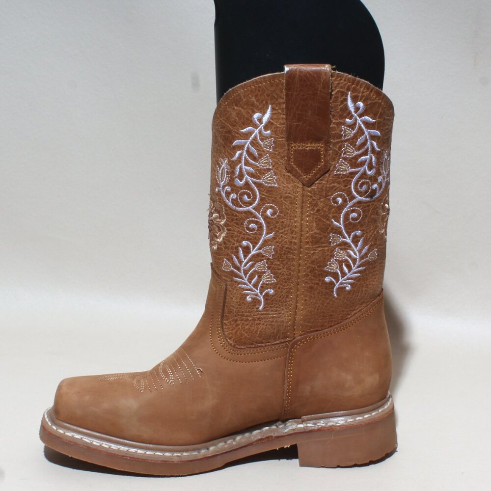 Womens Purepecha Boots Size 5.5 Brown Leather Pull On Mid Calf Cowgirl Western - Picture 3 of 8